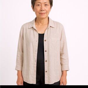 Tahari 100% Linen Shirt in Oatmeal